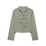 Indigo Cropped Denim Stand-Collar Jacket