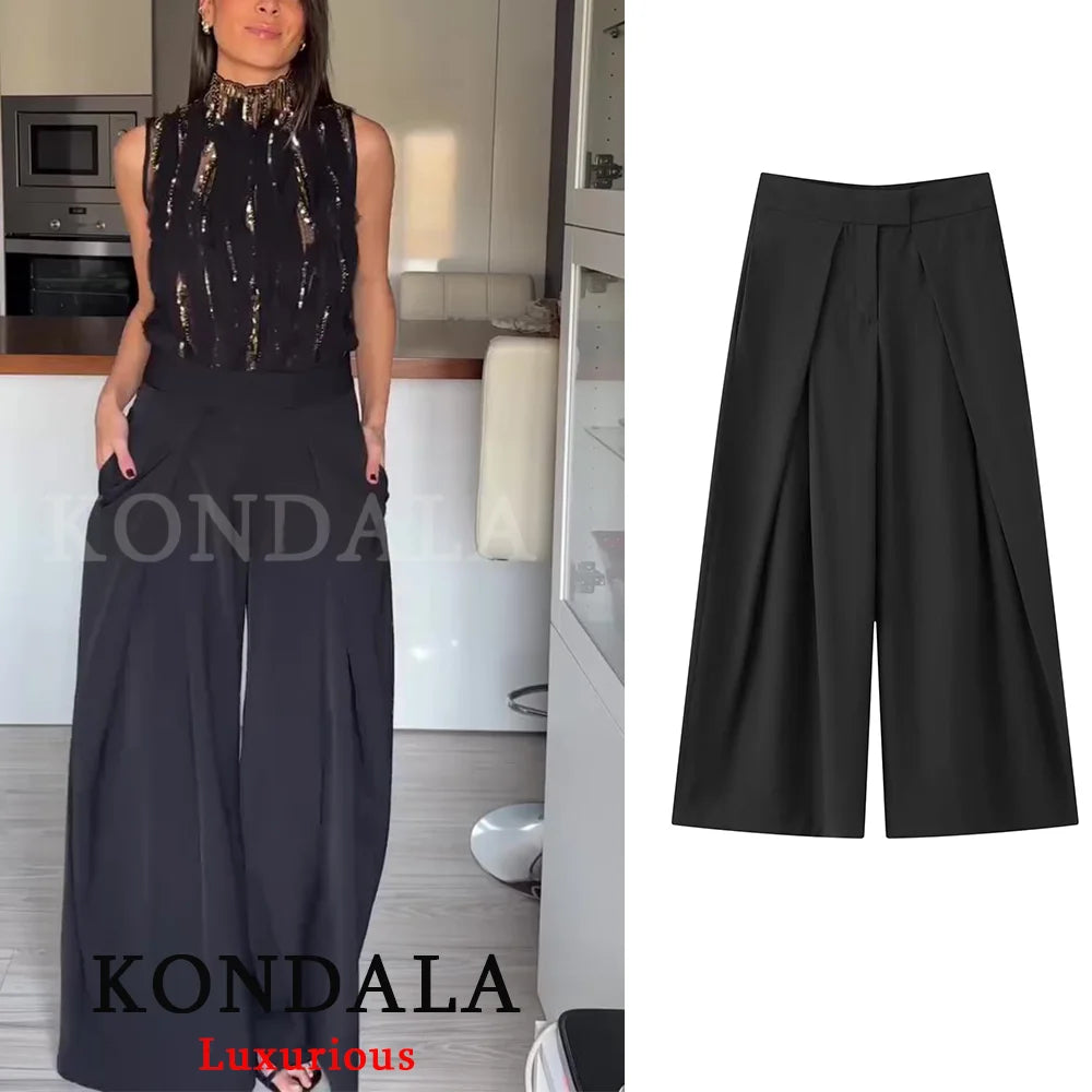 Pleated Wide Leg Trousers with Side Pockets – product detail view 3