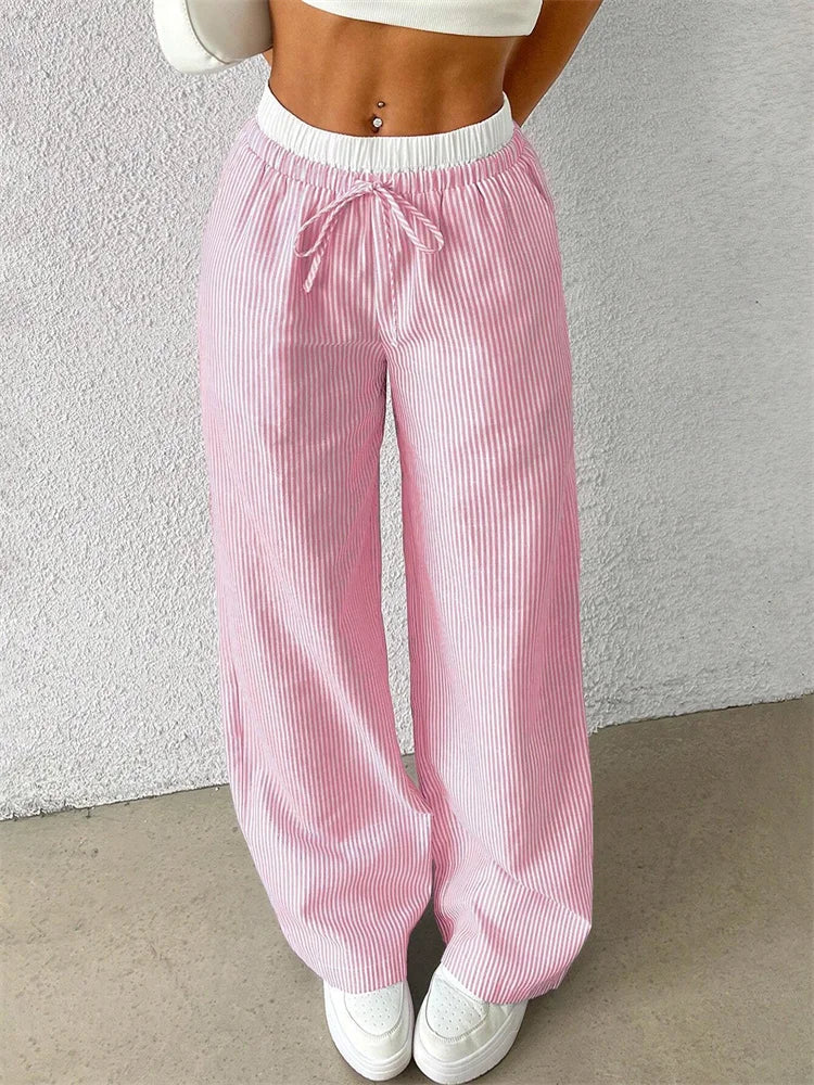 Striped Wide Leg Trousers with Woven Finish – product detail view 5