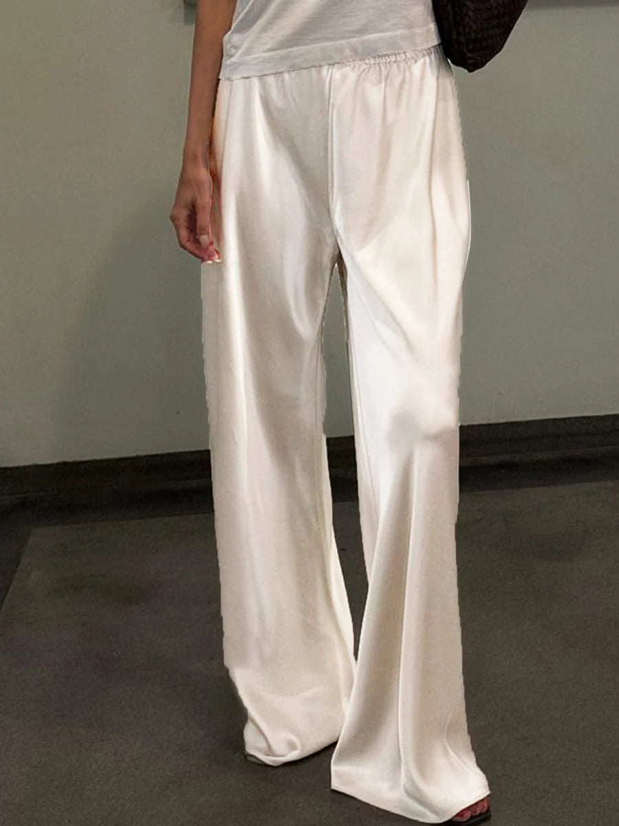 Satin Wide Leg Trousers with Elastic Waist – product detail view 2