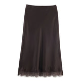Lace Trim A-Line Midi Skirt