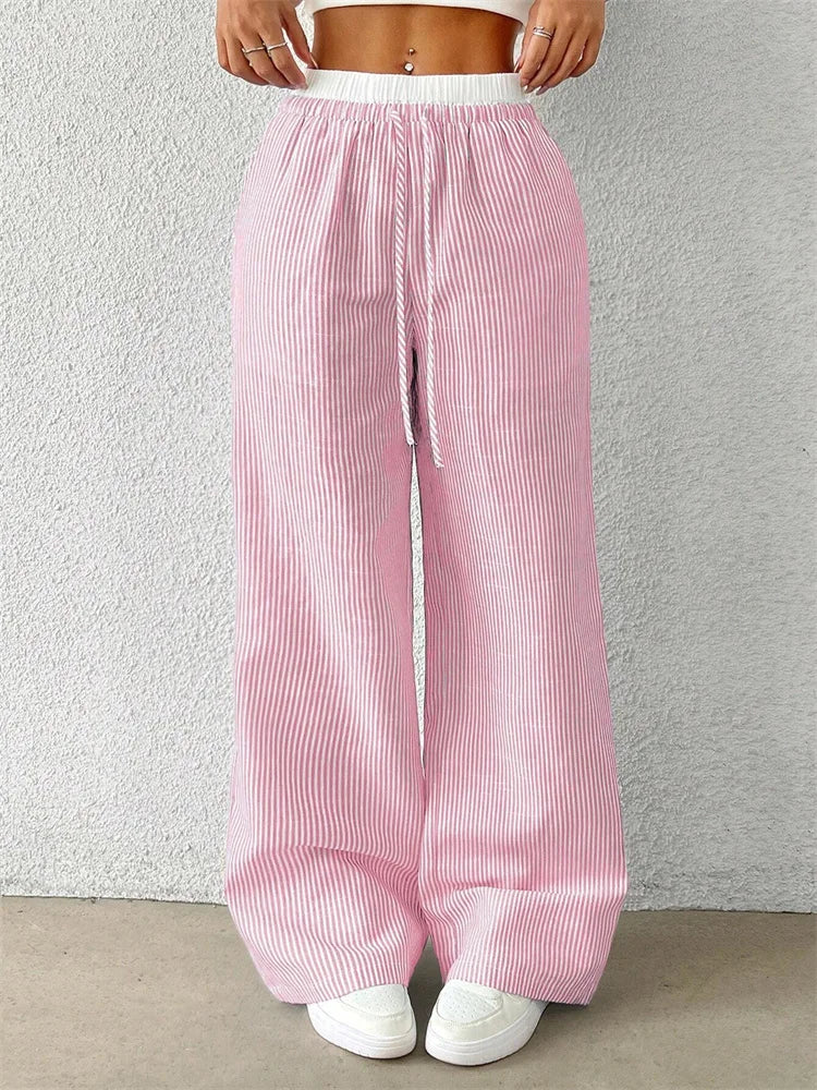 Striped Wide Leg Trousers with Woven Finish – product detail view 7