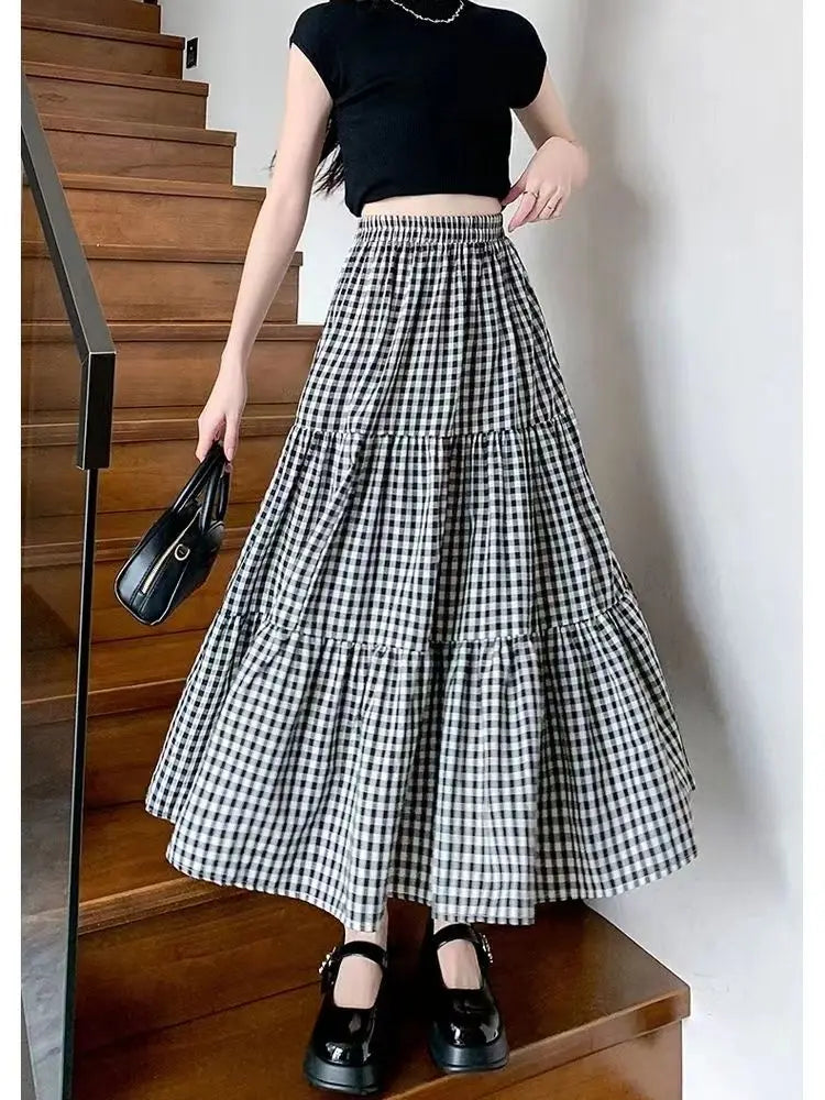 Checked Patchwork Tiered Midi Skirt – product detail view 2