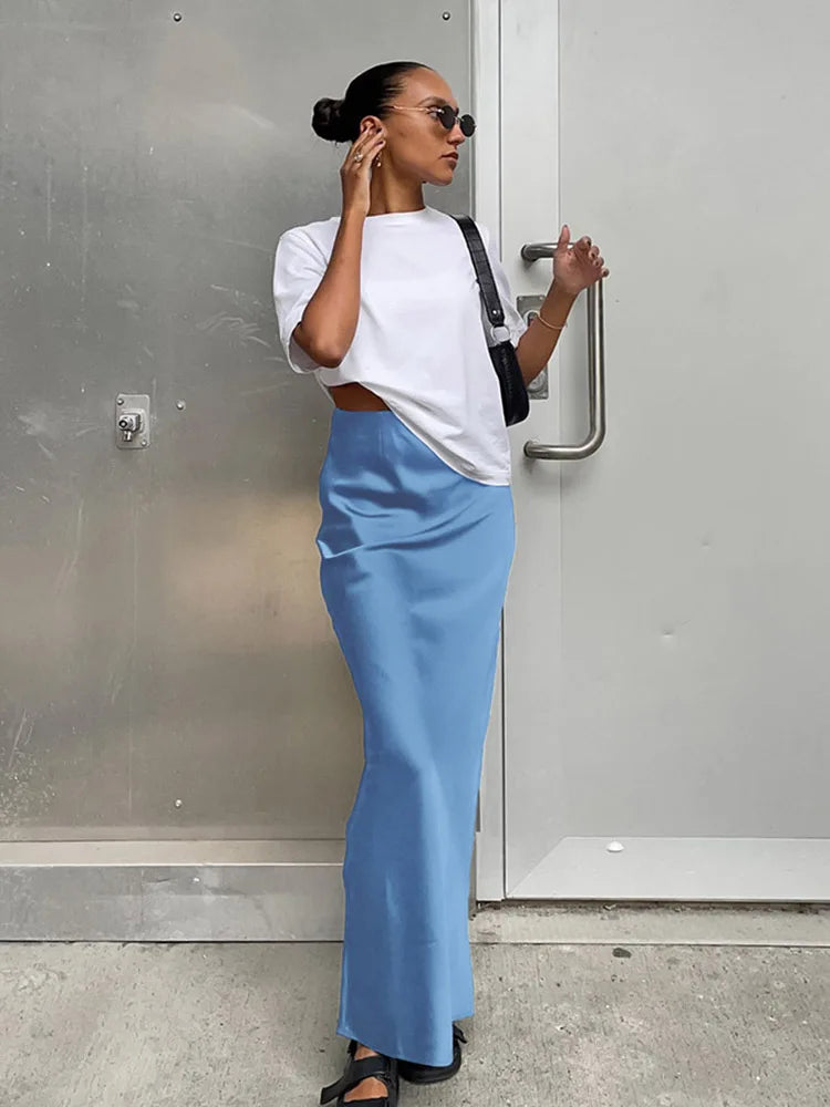 Satin Trumpet Maxi Skirt with High Waist – product detail view 2