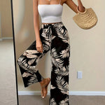 Leaf Print Wide Leg Trousers with Elastic Waist – product detail view 5