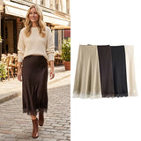 Lace Trim A-Line Midi Skirt