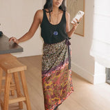 Muse Abstract Floral Satin Wrap Midi Skirt