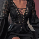 Long Sleeve Mini Dress with Ruffle A Line Skirt