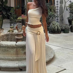 Ula Elegant Ruched Open-Back Skirt Set – primary product view