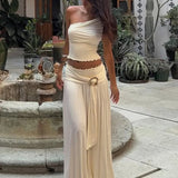 Ula Elegant Ruched Open-Back Skirt Set – primary product view