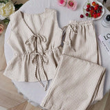 Striped V Neck Blouse and Wide Leg Trouser Set – product detail view 3