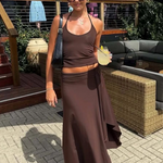 Lace Up Halter Crop Top and Ruched Maxi Skirt Set – alternate product view