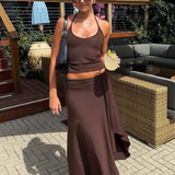Lace Up Halter Crop Top and Ruched Maxi Skirt Set – alternate product view