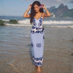Women's Vintage Print V-Neck One Piece Swimsuit With Wrap Sarong Skirt — lifestyle