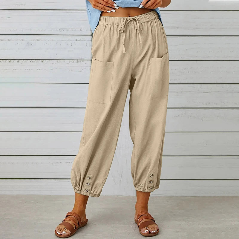 Cotton Linen Wide Leg Trousers with Elastic Waist – product detail view 6