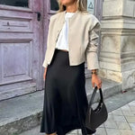 Satin Bias Cut Midi Skirt with High Waist – product detail view 1