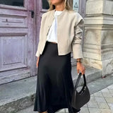 Satin Bias Cut Midi Skirt with High Waist – product detail view 1