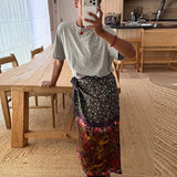 Muse Abstract Floral Satin Wrap Midi Skirt
