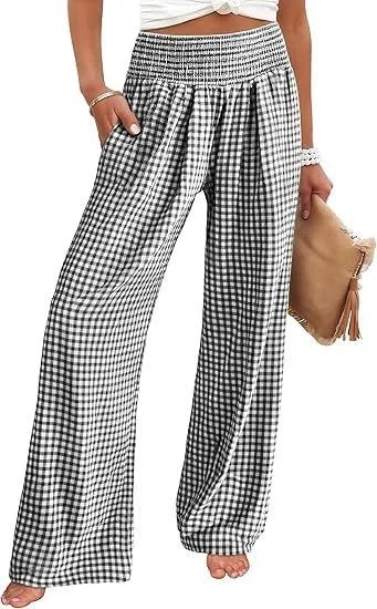 Gingham Wide Leg Trousers in Cotton – product detail view 4