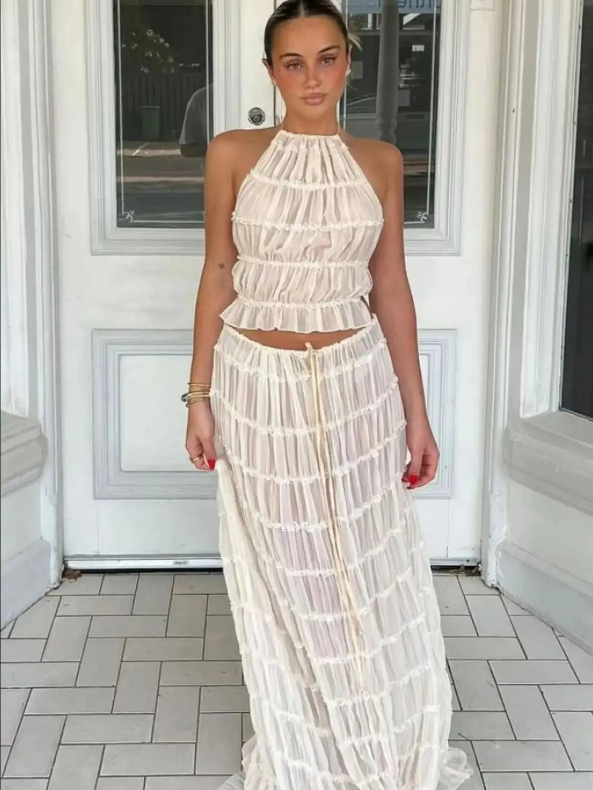 Halter Neck Top and Foldable Maxi Skirt Set – alternate product view