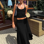 Lace Up Halter Crop Top and Ruched Maxi Skirt Set – product detail view 3