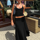 Lace Up Halter Crop Top and Ruched Maxi Skirt Set – product detail view 3
