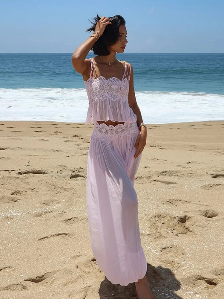 Floral Lace Ruffle Crop Top and Lantern Trouser Set – product detail view 1