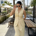 Olive Elegant Sleeveless Button-Front Skirt Set – product detail view 1