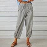 Cotton Linen Wide Leg Trousers with Elastic Waist – product detail view 8