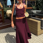 Lace Up Halter Crop Top and Ruched Maxi Skirt Set – product detail view 2