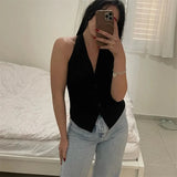 Céline Open-Back V-Neck Cropped Vest