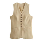 Olive Elegant Sleeveless Button-Front Skirt Set – product detail view 7