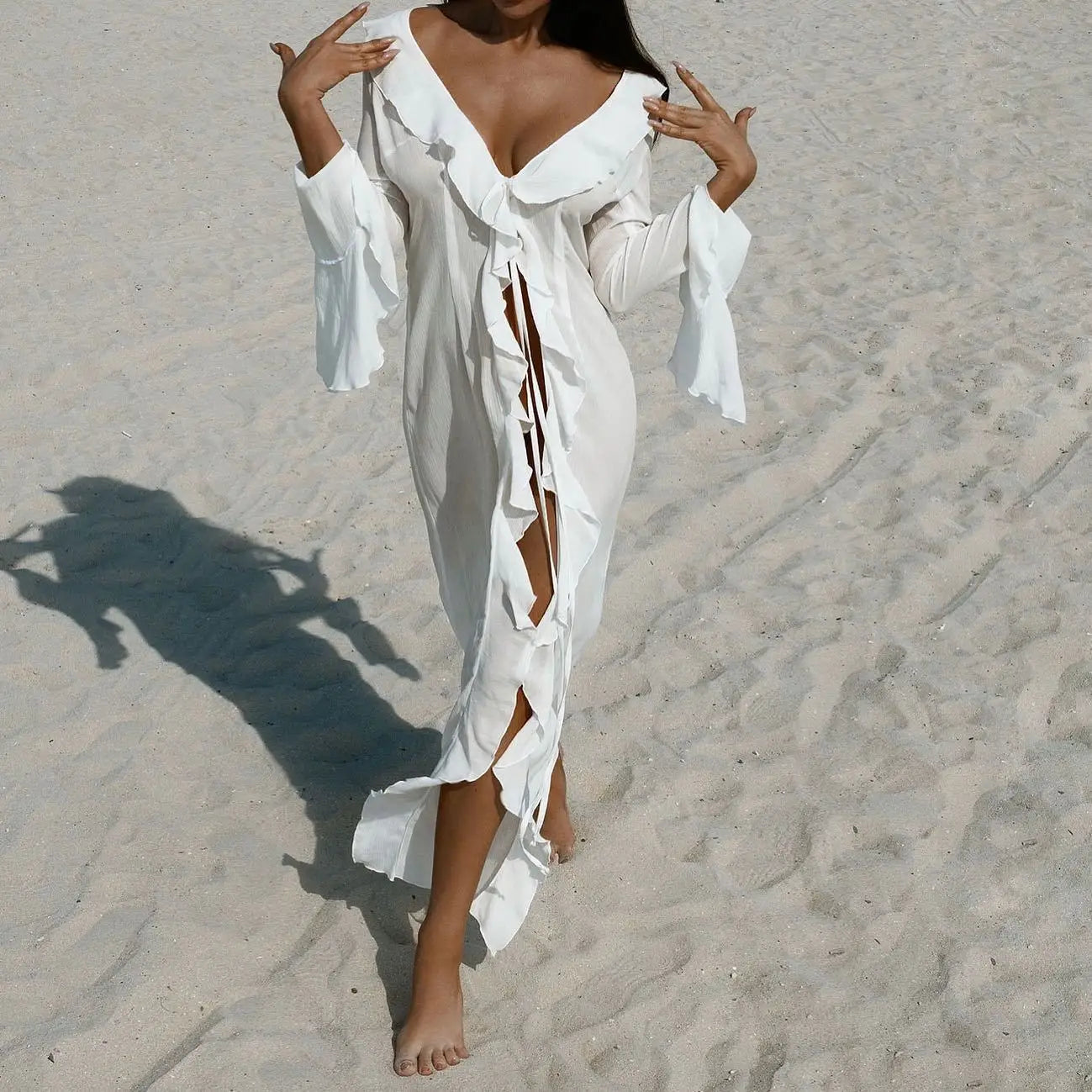 Indie Flattering Ruffle V-Neck Beach Cover-Up – product detail view 6