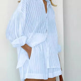 Cotton Long Sleeve Shirt and Striped Short Set – alternate product view