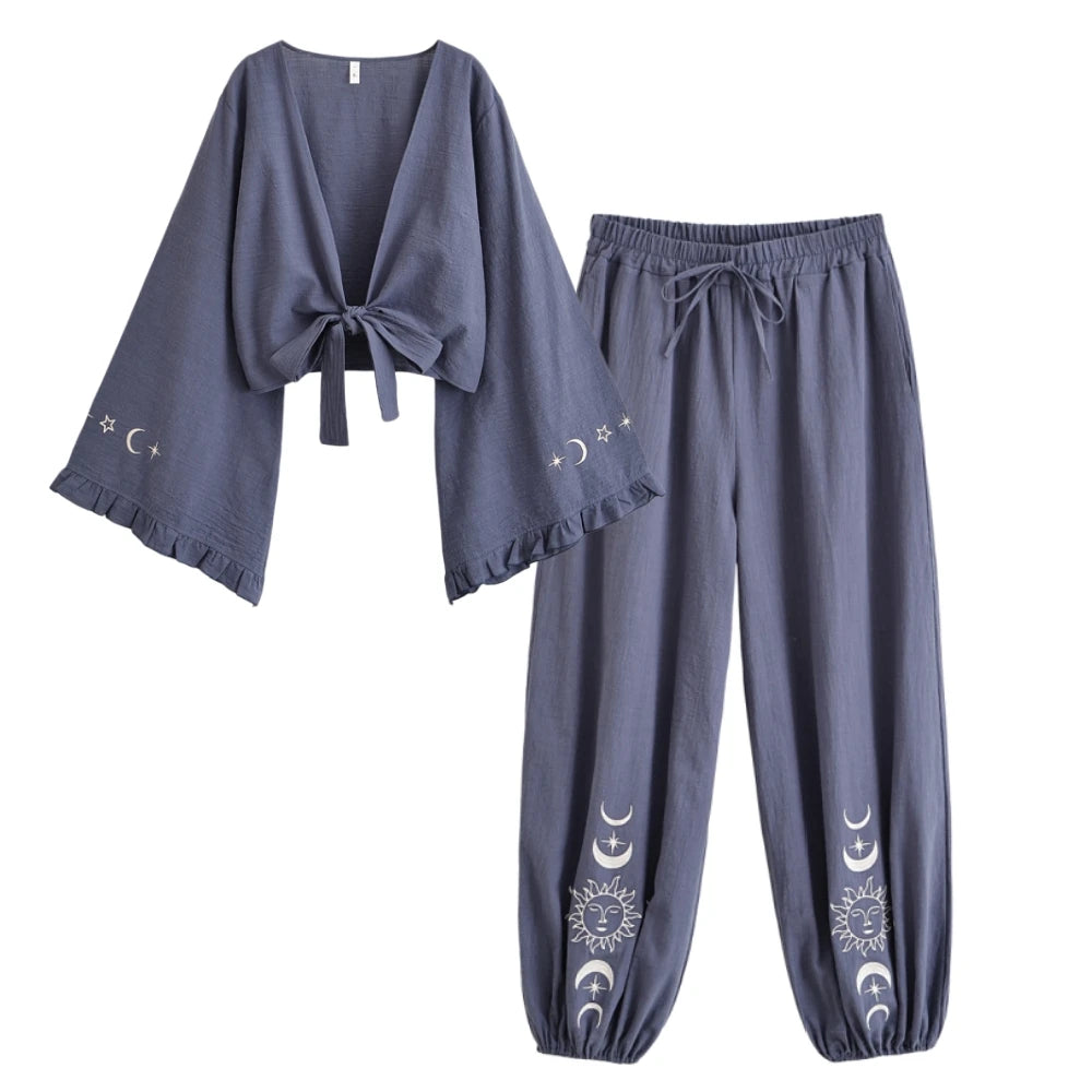 Posie Contemporary Embroidered Tie-Front Trouser Set – product detail view 4