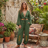 Posie Contemporary Embroidered Tie-Front Trouser Set – product detail view 1