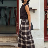 Checked Pleated Midi Skirt