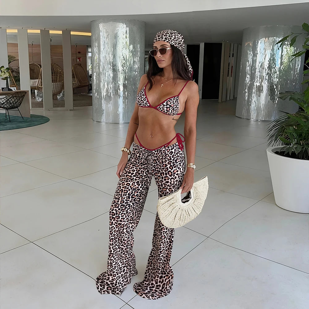 Printed Three Piece Bikini Set with Kimono Cover Up – product detail view 6