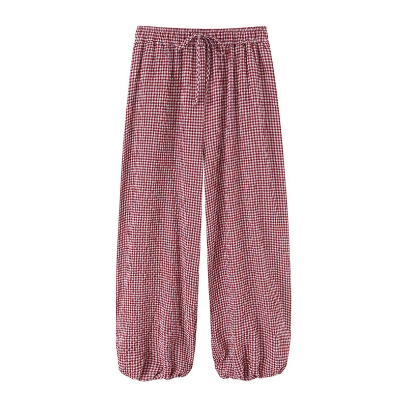 Checked Lantern Trousers with Drawstring Waist – product detail view 11