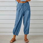Cotton Linen Wide Leg Trousers with Elastic Waist – product detail view 4
