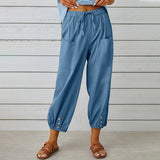 Cotton Linen Wide Leg Trousers with Elastic Waist – product detail view 4