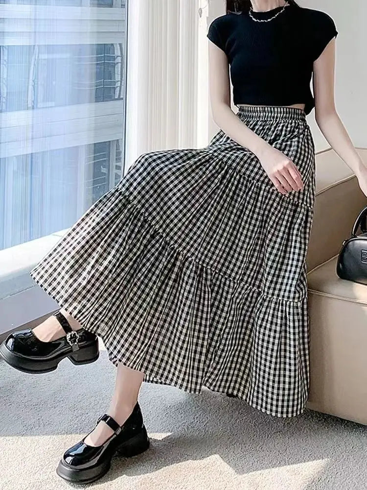 Checked Patchwork Tiered Midi Skirt – alternate product view