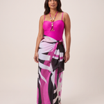 Women's Textured Bandeau One Piece Swimsuit With Printed Sarong Skirt — variant studio