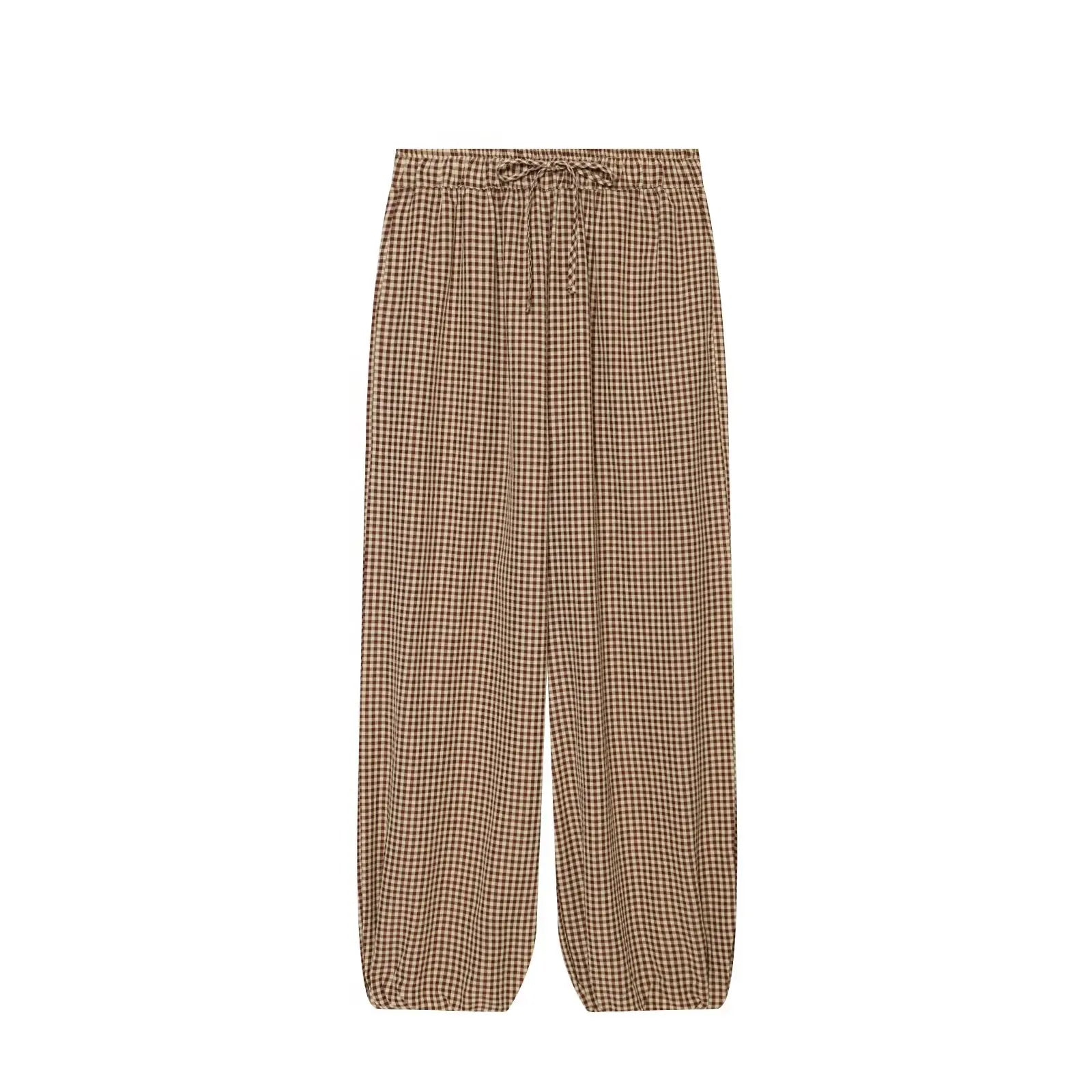 Checked Lantern Trousers with Drawstring Waist – product detail view 9