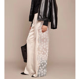 Noa Lace-Trim Satin Straight-Leg Pants
