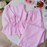 Striped V Neck Blouse and Wide Leg Trouser Set – product detail view 4