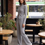 Ribbed Zip Cardigan and Wide Leg Trouser Set — Grey, Australian lifestyle view