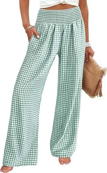 Gingham Wide Leg Trousers in Cotton – product detail view 2