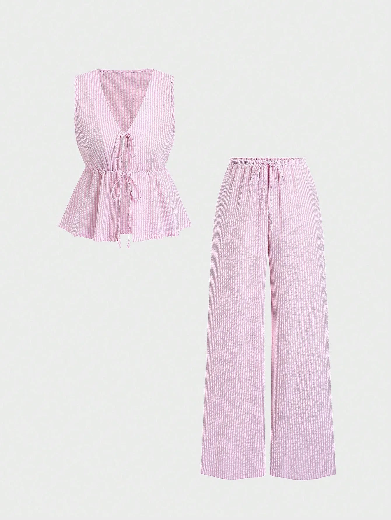 Striped V Neck Blouse and Wide Leg Trouser Set – product detail view 5