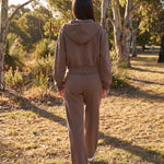 Zip Hoodie and Wide Leg Trouser Set — Coffee, Australian lifestyle rear view